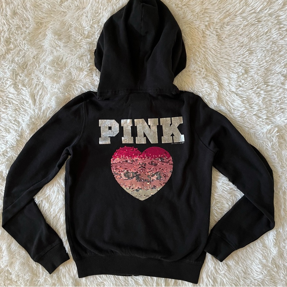 RARE Victoria’s Secret PINK Black Sequin Zip Up Hoodie